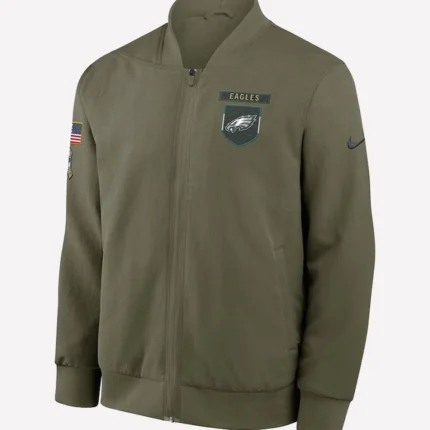 Philadelphia Eagles Nike Olive Green 2025 Salute to Service Sideline Full-Zip Bomber Jacket