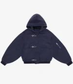 Unisex Shinzo Shige 15oz Navy Blue Canvas Clasp Hooded Bomber Jacket