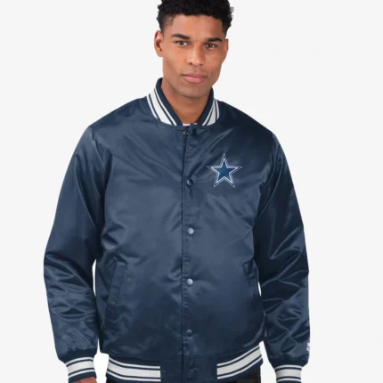 Starter Navy Dallas Cowboys Printed Team Logo Satin Varsity Full-Snap Jacket For Unisex