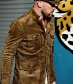 Travis Kelce Cashmere Brown Suede Military Jacket