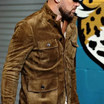 Travis Kelce Cashmere Brown Suede Military Jacket
