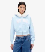 Gap × Sandy Liang Vegan Fur-Trim Crop Sky Blue Hoodie For Unisex