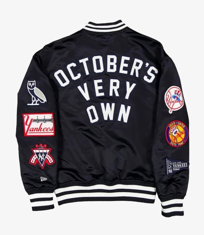 New York Yankees OVO x New Era Black Satin Jacket For Unisex