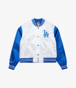 White Los Angeles Dodgers Cropped Satin Full-Snap Jacket For Unisex