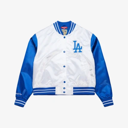White Los Angeles Dodgers Cropped Satin Full-Snap Jacket For Unisex