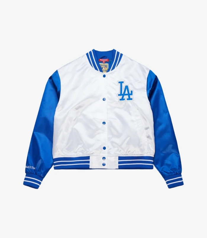White Los Angeles Dodgers Cropped Satin Full-Snap Jacket For Unisex