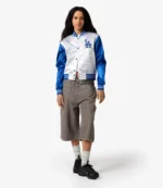 Women's White Los Angeles Dodgers Cropped Satin Full-Snap Jacket