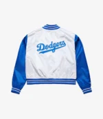 White Los Angeles Dodgers Cropped Satin Full-Snap Jacket