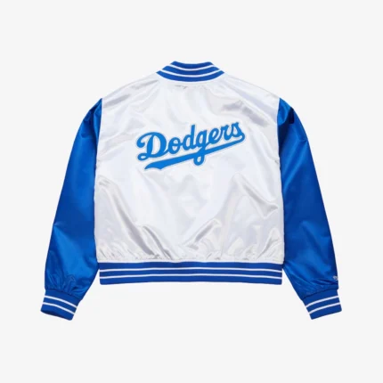 White Los Angeles Dodgers Cropped Satin Full-Snap Jacket