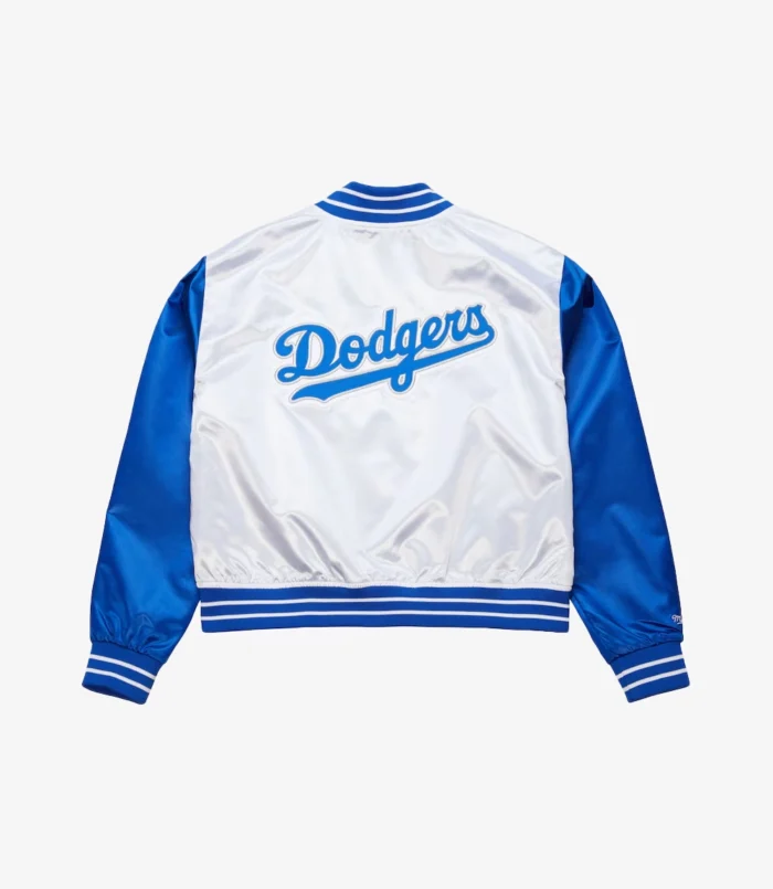White Los Angeles Dodgers Cropped Satin Full-Snap Jacket