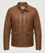 Men's Brown Quilted Brown Leather Jacket 1