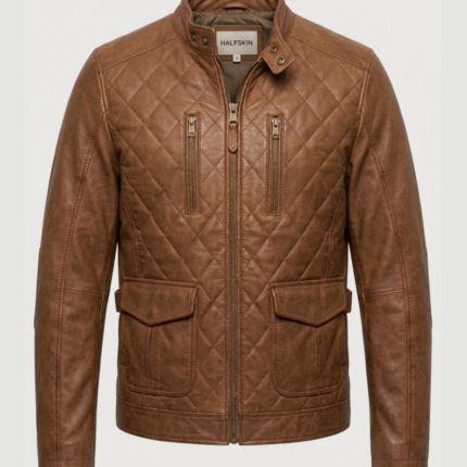 Men's Brown Quilted Brown Leather Jacket 1