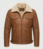 Men's Shearling Tan Brown Leather jacket 1