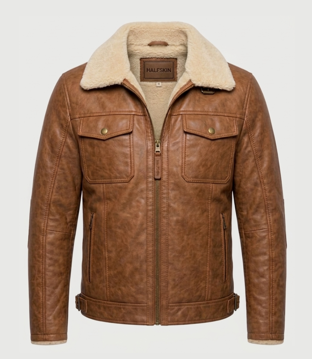 Men's Shearling Tan Brown Leather jacket 1 Men's Shearling Tan Brown Leather jacket 1