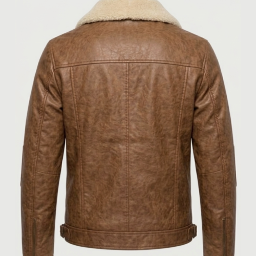 Men's Shearling Tan Brown Leather jacket 2